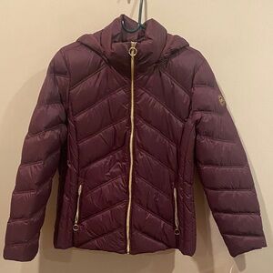 NEW Michael Kors Quilted Hooded Puffer Jacket - EGGPLANT